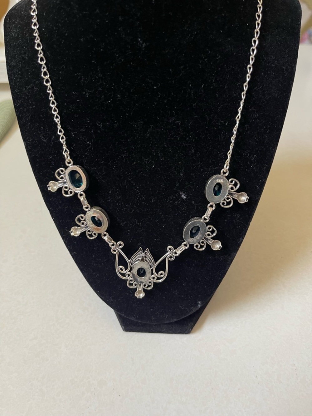 Silver-Tone Blue Gemstone Necklace - Picture 3 of 4